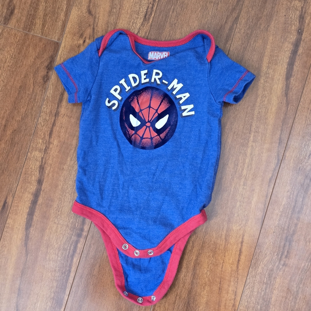 Marvel 6/9 Month Spider-Man Blue and Red Baby Onesie